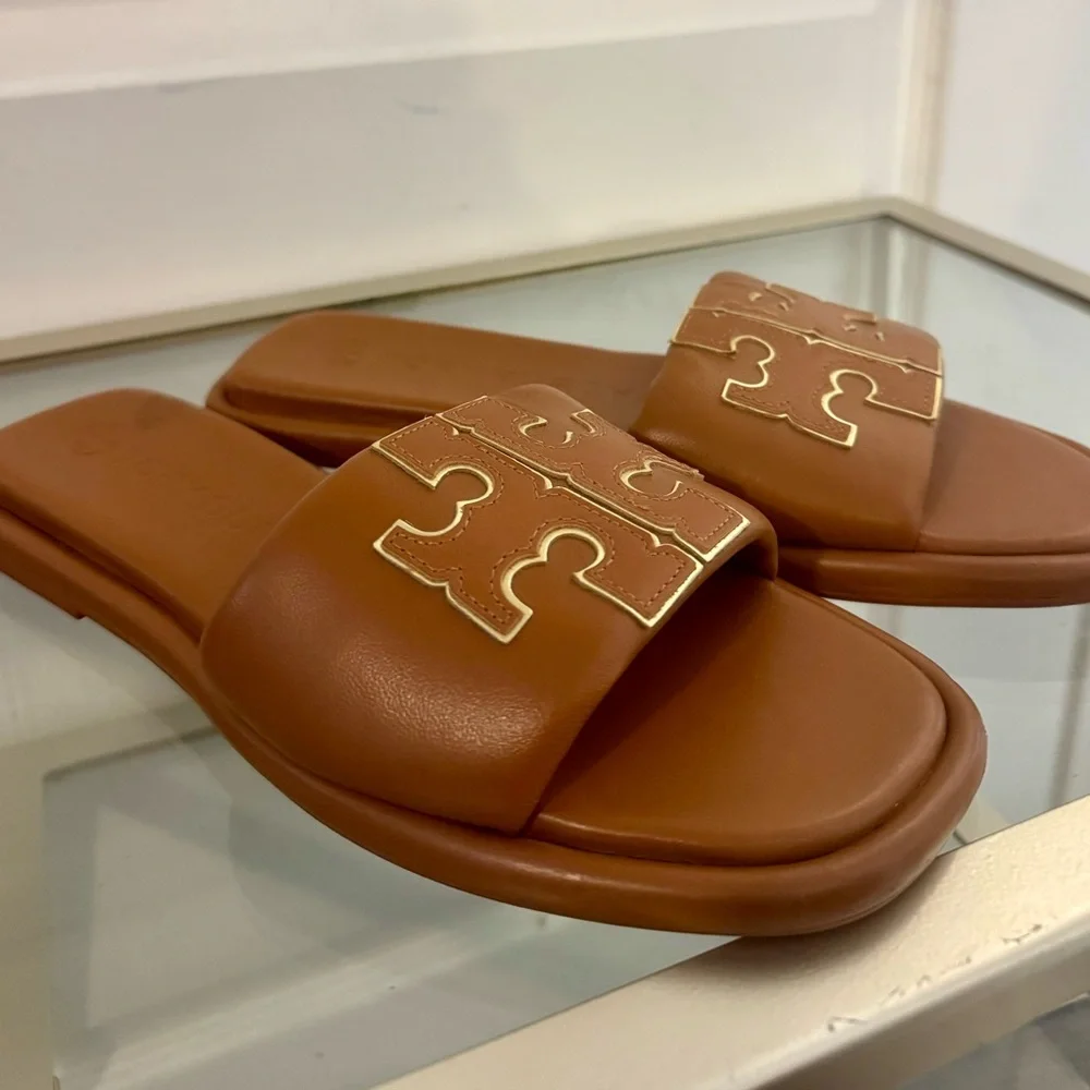 Tory Burch Brown Sandals with Gold Accents - Picture 2 of 2